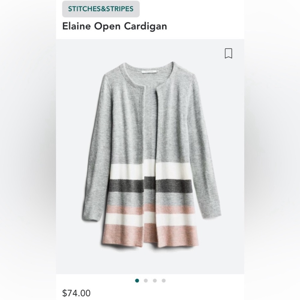 STITCHES & STRIPES Elaine Cardigan Sweater Grey Cream Pink Color Block Long L - Picture 11 of 11